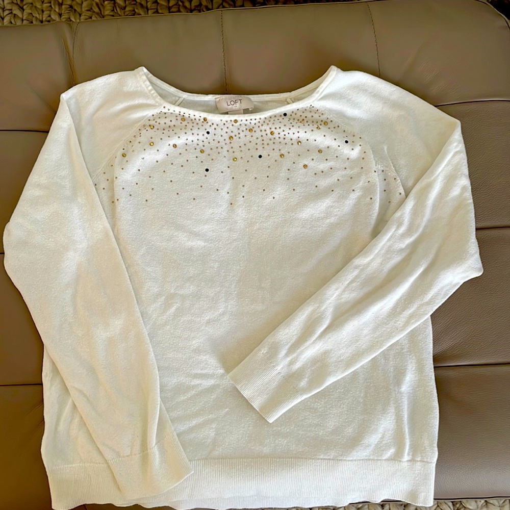 Loft gold glitter cream sweater
